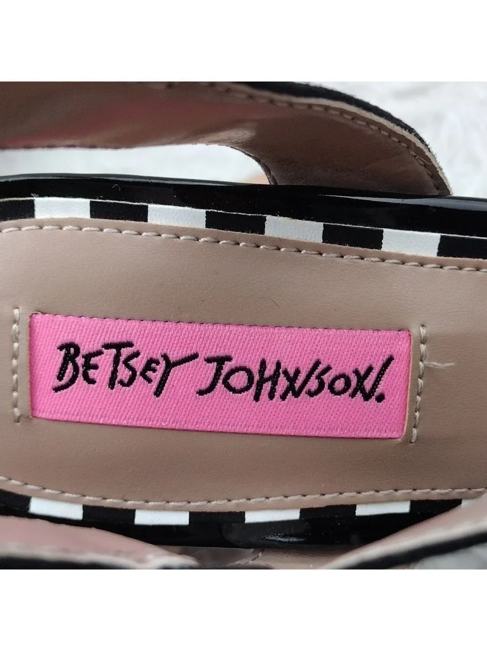 Betsey Johnson Polka Black White Embroidered Open Toe Slingback High Heel Shoe
